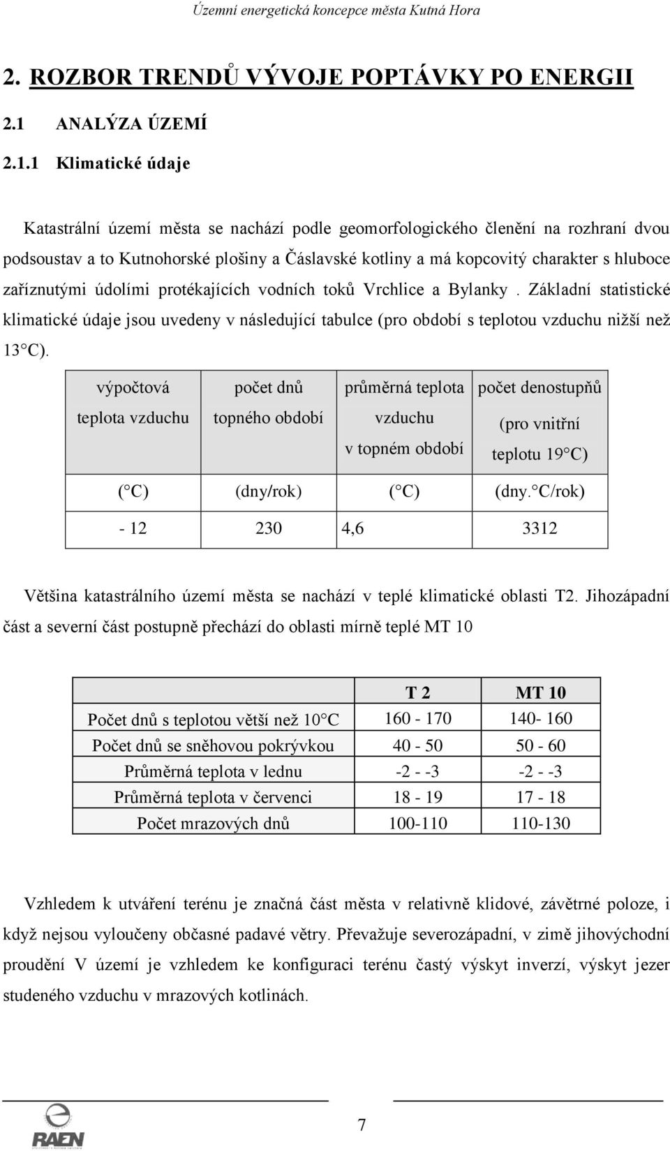 1 Klimatické údaje Katastrální území města se nachází podle geomorfologického členění na rozhraní dvou podsoustav a to Kutnohorské plošiny a Čáslavské kotliny a má kopcovitý charakter s hluboce