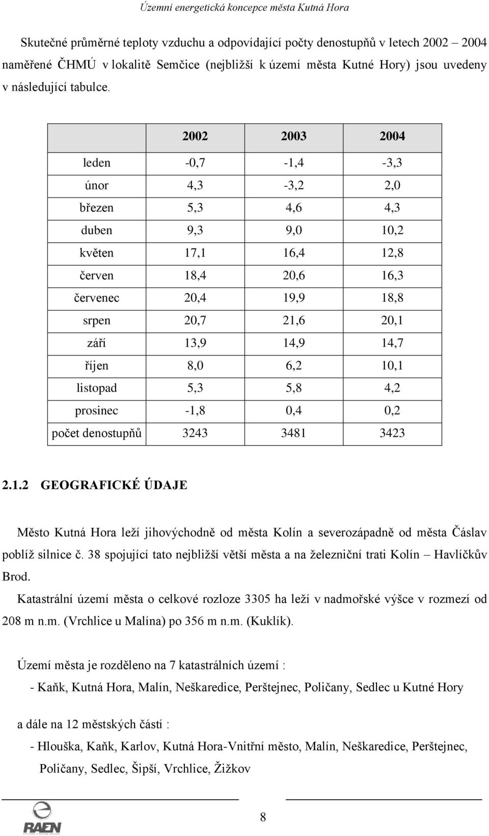 říjen 8,0 6,2 10,1 listopad 5,3 5,8 4,2 prosinec -1,8 0,4 0,2 počet denostupňů 3243 3481 3423 2.1.2 GEOGRAFICKÉ ÚDAJE Město Kutná Hora leží jihovýchodně od města Kolín a severozápadně od města Čáslav poblíž silnice č.