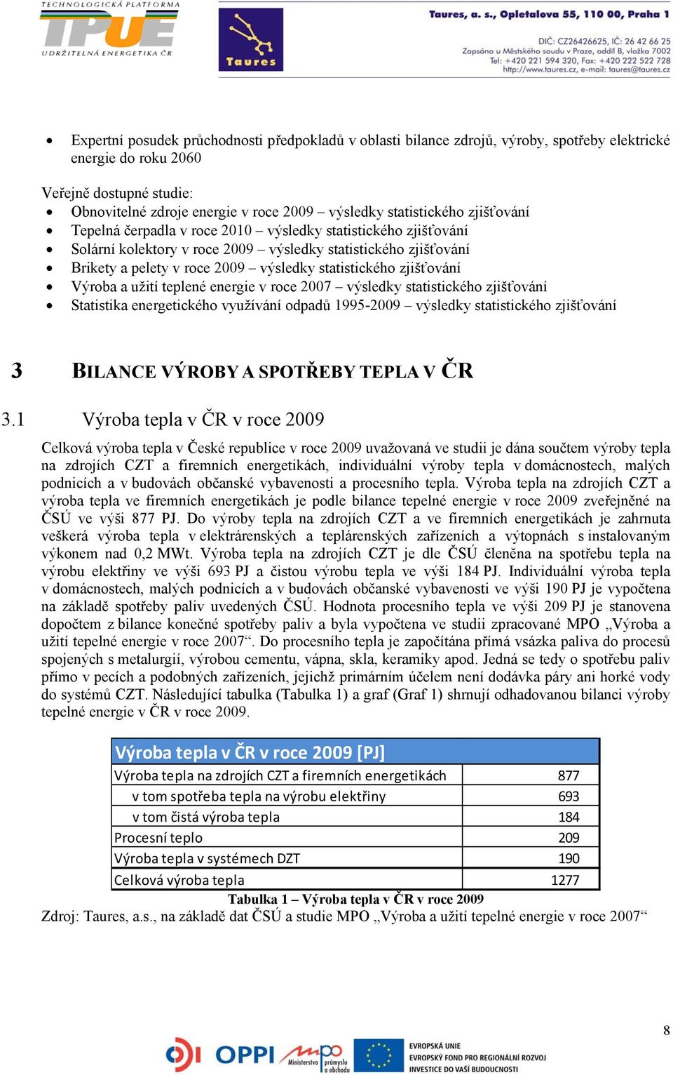 statistického zjišťování Výroba a užití teplené energie v roce 2007 výsledky statistického zjišťování Statistika energetického využívání odpadů 1995-2009 výsledky statistického zjišťování 3 BILANCE