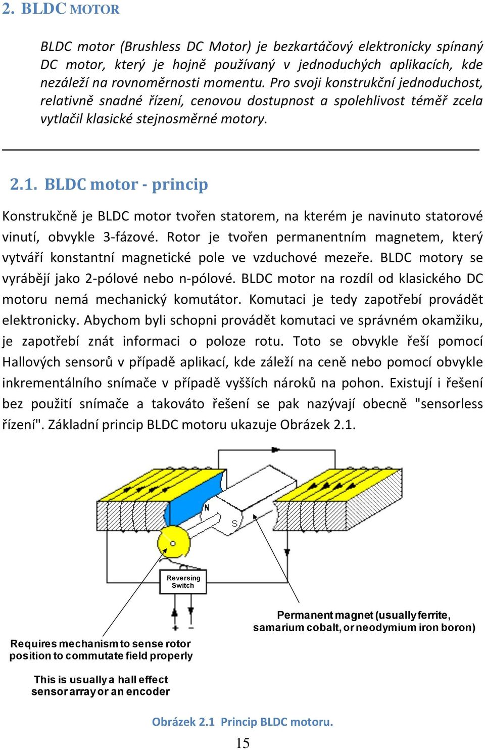 BLDC motor - princip Konstrukčně je BLDC motor tvořen statorem, na kterém je navinuto statorové vinutí, obvykle 3-fázové.