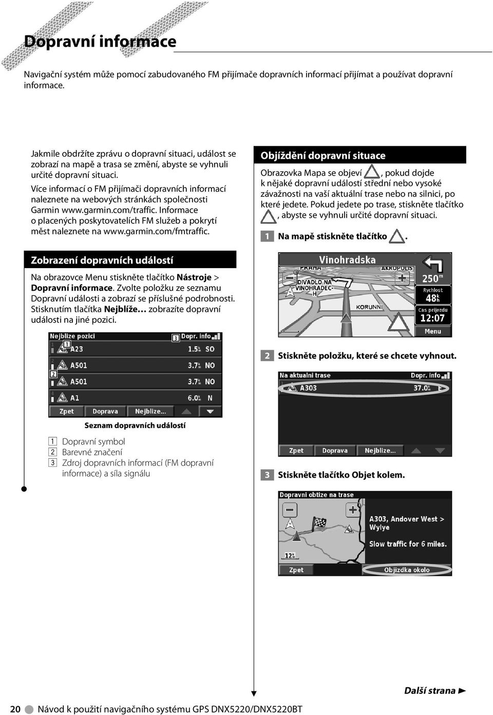 Více informací o FM přijímači dopravních informací naleznete na webových stránkách společnosti Garmin www.garmin.com/traffic.