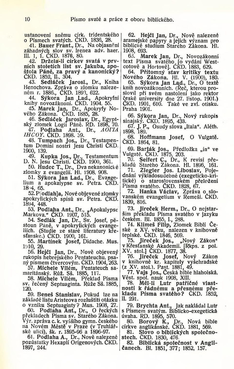 Zpráva o zlomku nalezeném r. 1886., ČKD. 1893, 622. 44. Sýkora Jan Lad., Apokryfní knihy novozákonní. ČKD. 1904, 55. 45. Marek Jan, Dr., Apokryfy Nového Zákona. ČKD. 1885, 28. 46.