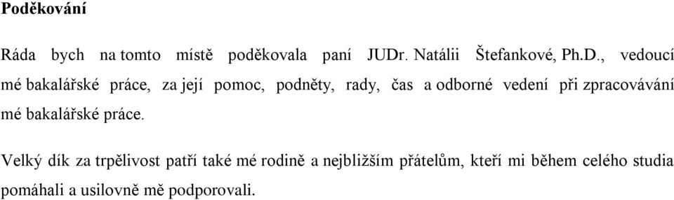 , vedoucí mé bakalářské práce, za její pomoc, podněty, rady, čas a odborné vedení