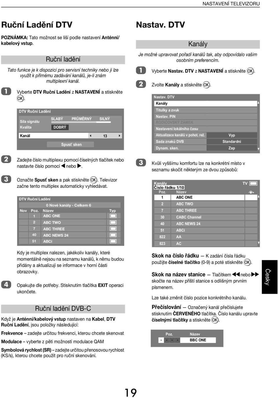 DTV Ruční Lění SLABÝ Síl signálu Kvlit DBRÝ Knál PRŮMĚRNÝ Spusť sken SILNÝ Zejte číslo multiplexu pomoí číselnýh tlčítek neo nstvte číslo pomoí C neo. znčte Spusť sken pk stiskněte Q.