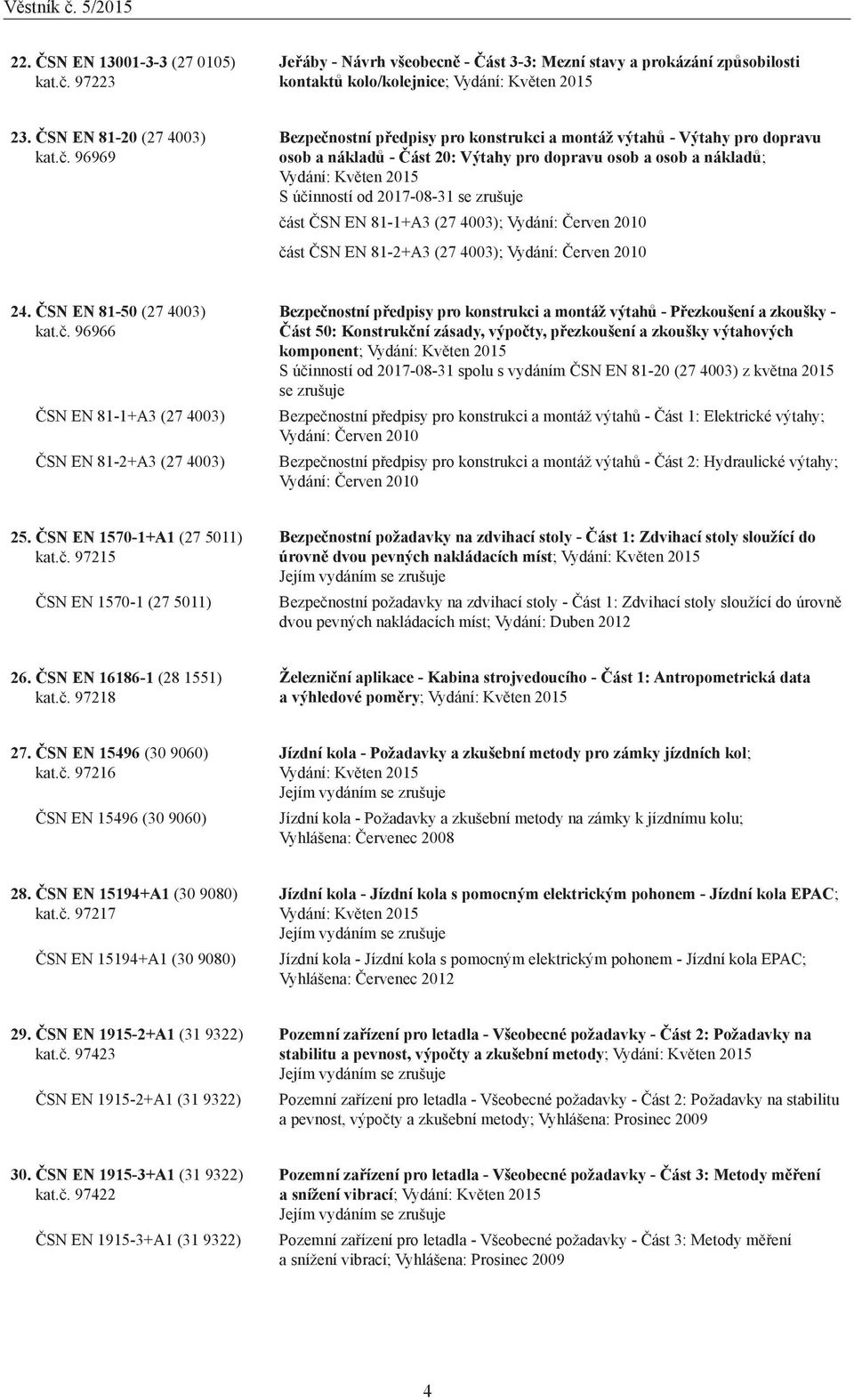 96969 Bezpečnostní předpisy pro konstrukci a montáž výtahů - Výtahy pro dopravu osob a nákladů - Část 20: Výtahy pro dopravu osob a osob a nákladů; Vydání: Květen 2015 S účinností od 2017-08-31 se