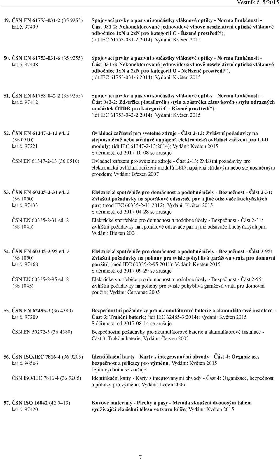 Řízené prostředí*); (idt IEC 61753-031-2:2014); Vydání: Květen 2015 50. ČSN EN 61753-031-6 (35 9255) kat.č.