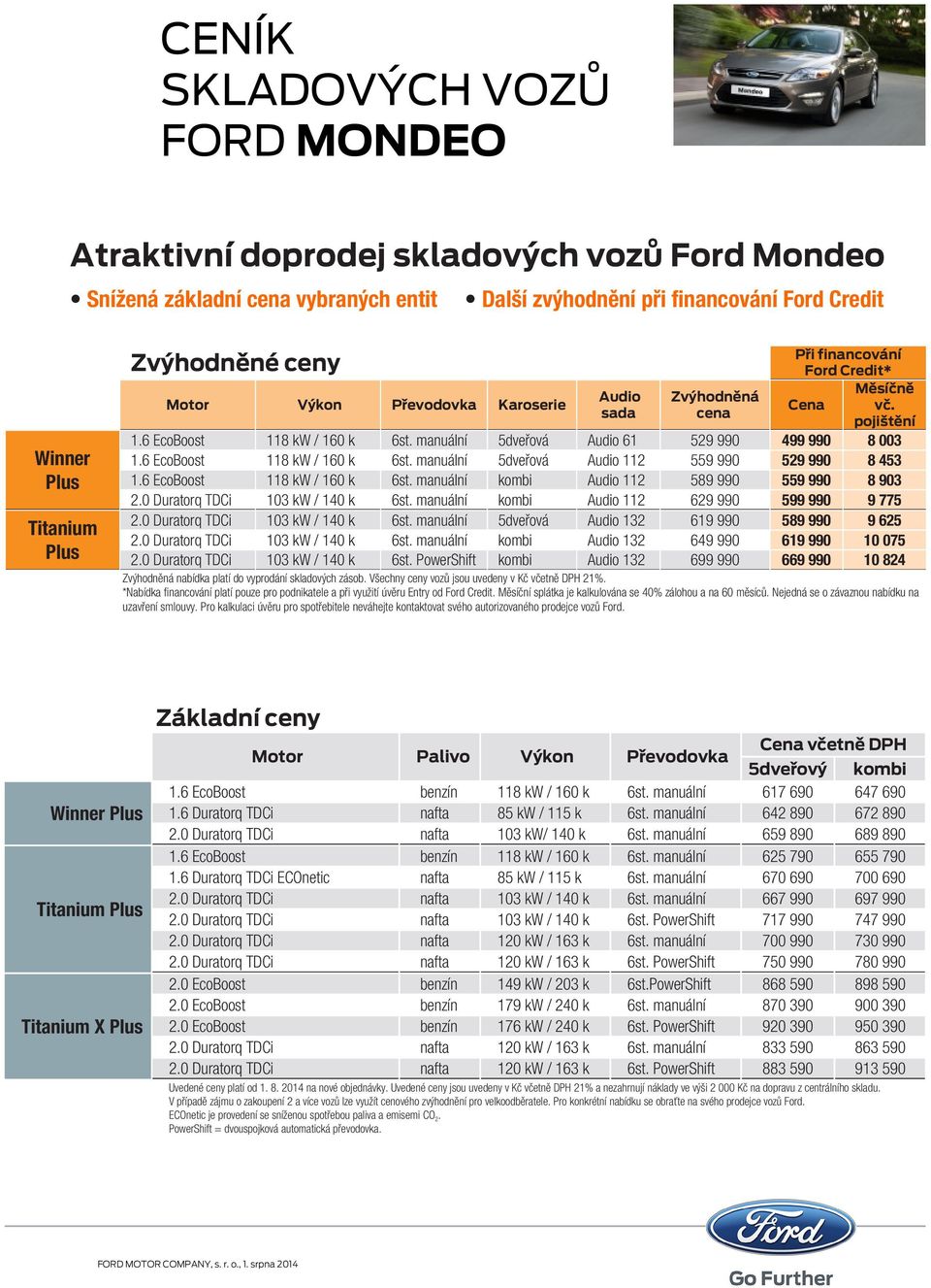 6 EcoBoost 118 kw / 160 k 6st. 5dveřová Audio 112 559 990 529 990 8 453 1.6 EcoBoost 118 kw / 160 k 6st. kombi Audio 112 589 990 559 990 8 903 2.0 Duratorq TDCi 103 kw / 140 k 6st.