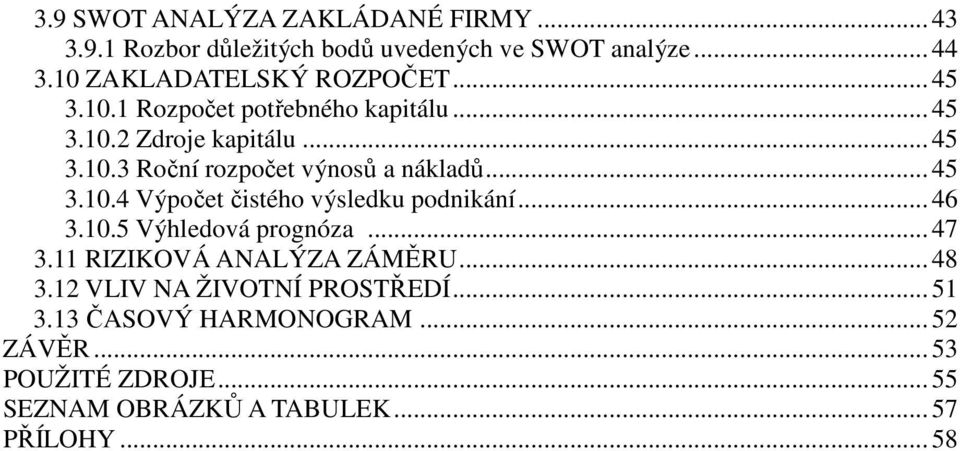 .. 46 3.10.5 Výhledová prognóza... 47 3.11 RIZIKOVÁ ANALÝZA ZÁMĚRU... 48 3.12 VLIV NA ŽIVOTNÍ PROSTŘEDÍ... 51 3.