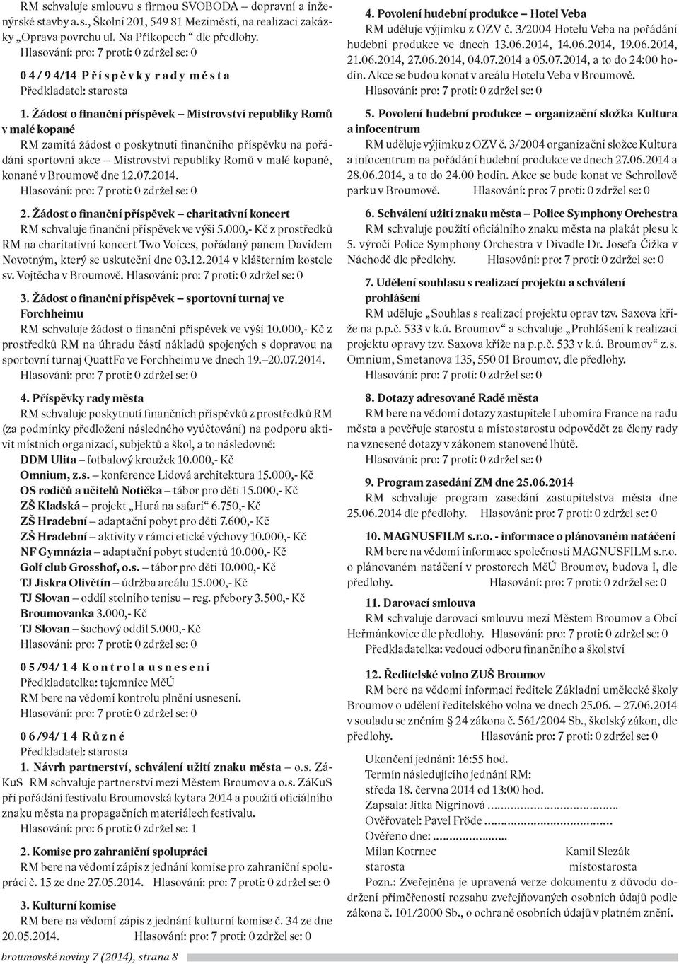 Žádost o finanční příspěvek Mistrovství republiky Romů v malé kopané RM zamítá žádost o poskytnutí finančního příspěvku na pořádání sportovní akce Mistrovství republiky Romů v malé kopané, konané v