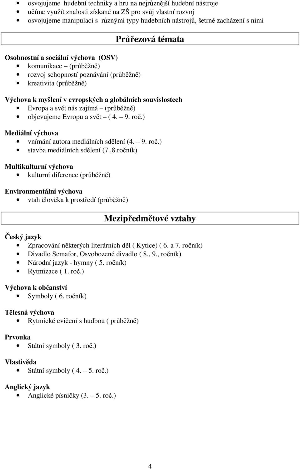 nás zajímá (průběžně) objevujeme Evropu a svět ( 4. 9. roč.) Mediální výchova vnímání autora mediálních sdělení (4. 9. roč.) stavba mediálních sdělení (7.,8.