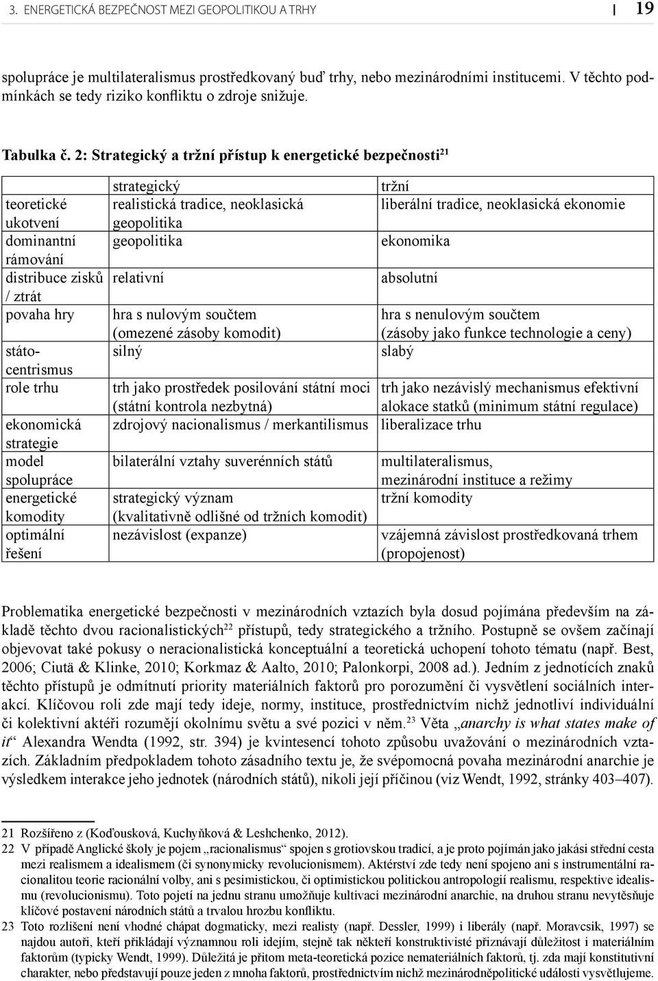 2: Strategický a tržní přístup k energetické bezpečnosti 21 teoretické ukotvení dominantní rámování distribuce zisků / ztrát povaha hry státocentrismus role trhu ekonomická strategie model spolupráce