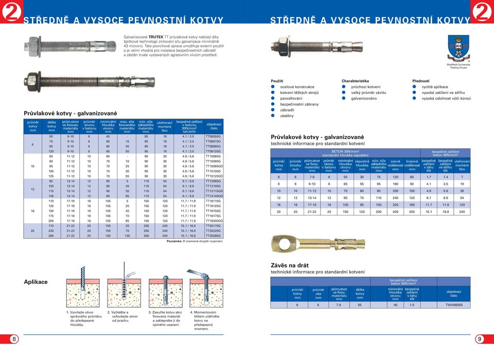 Průvlakové - galvanizované 30N/ 2 50 9-10 8 45-85 18 4.1 / 3.5 TT08050G 75 9-10 8 65 10 85 18 4.1 / 3.5 TT08075G 8 95 9-10 8 65 30 85 18 4.1 / 3.5 TT08095G 0 9-10 8 65 55 85 18 4.1 / 3.5 TT080G 60 11-10 60-90 30 4.