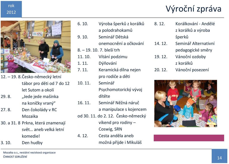 11. Dýňování 7. 11. Keramická dílna nejen pro rodiče a děti 10. 11. Seminář Psychomotorický vývoj dítěte 16. 11. Seminář Něžná náruč a manipulace s kojencem od 30. 11. do 2. 12.