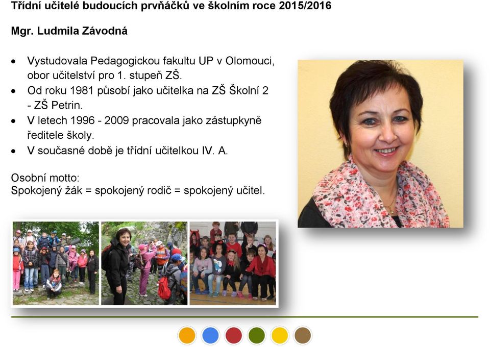 Od roku 1981 působí jako učitelka na ZŠ Školní 2 - ZŠ Petrin.