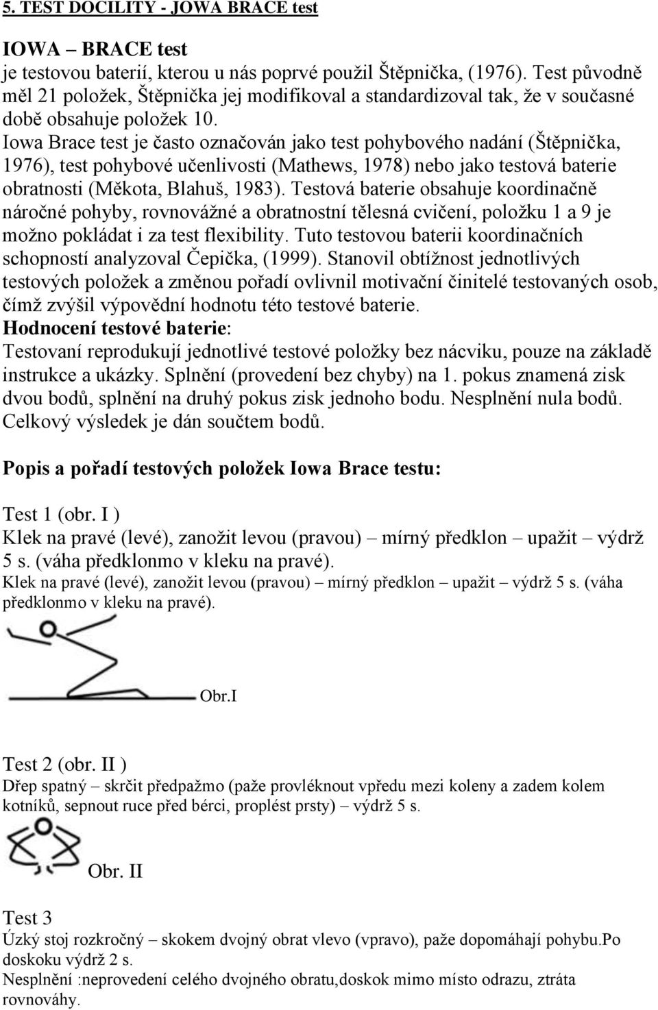 Iowa Brace test je často označován jako test pohybového nadání (Štěpnička, 1976), test pohybové učenlivosti (Mathews, 1978) nebo jako testová baterie obratnosti (Měkota, Blahuš, 1983).