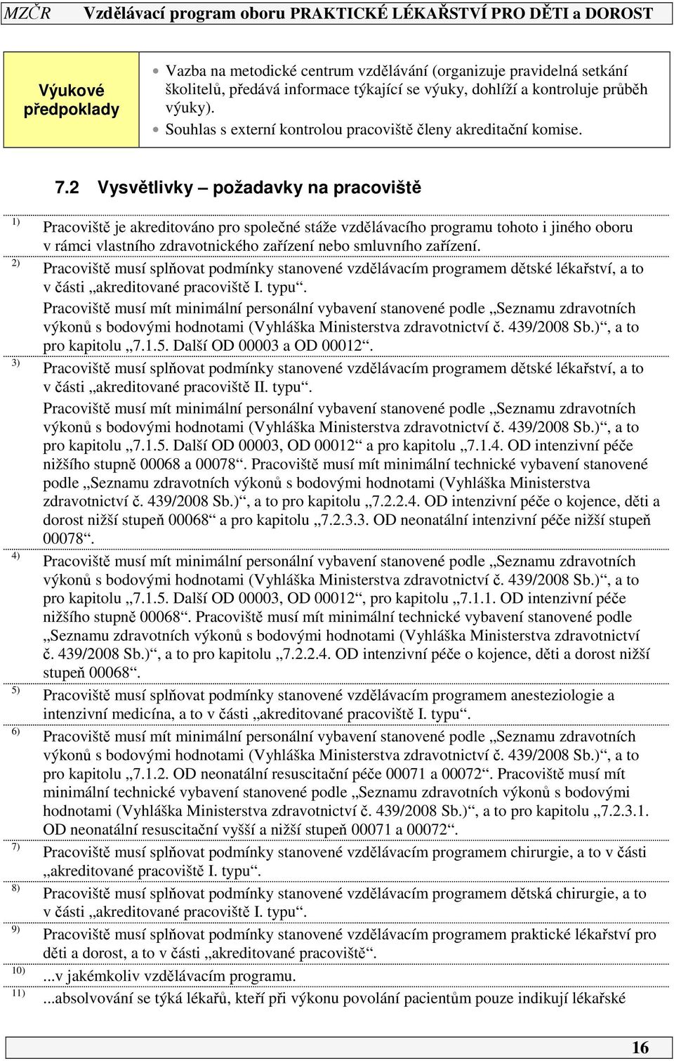 Vysvětlivky požadavky na pracoviště ) ) 3) 4) 5) 6) 7) 8) 9) 0) ) Pracoviště je akreditováno pro společné stáže vzdělávacího programu tohoto i jiného oboru v rámci vlastního zdravotnického zařízení