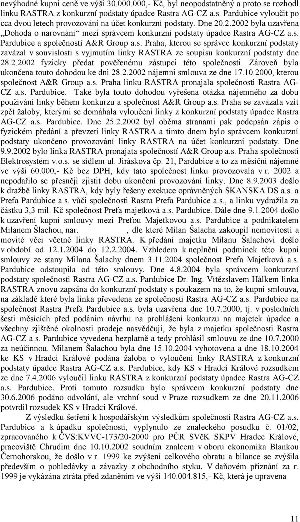 2.2002 fyzicky předat pověřenému zástupci této společnosti. Zároveň byla ukončena touto dohodou ke dni 28.2.2002 nájemní smlouva ze dne 17.10.2000, kterou společnost A&R Group a.s. Praha linku RASTRA pronajala společnosti Rastra AG- CZ a.