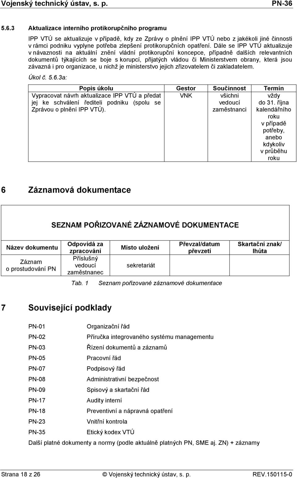 Dále se IPP VTÚ aktualizuje v návaznosti na aktuální znění vládní protikorupční koncepce, případně dalších relevantních dokumentů týkajících se boje s korupcí, přijatých vládou či Ministerstvem