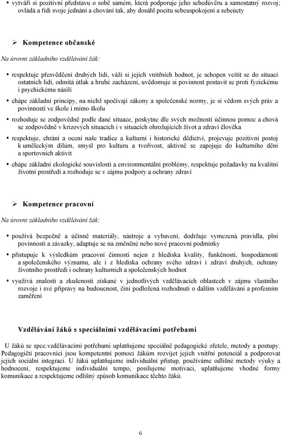 uvědomuje si povinnost postavit se proti fyzickému i psychickému násilí chápe základní principy, na nichž spočívají zákony a společenské normy, je si vědom svých práv a povinností ve škole i mimo