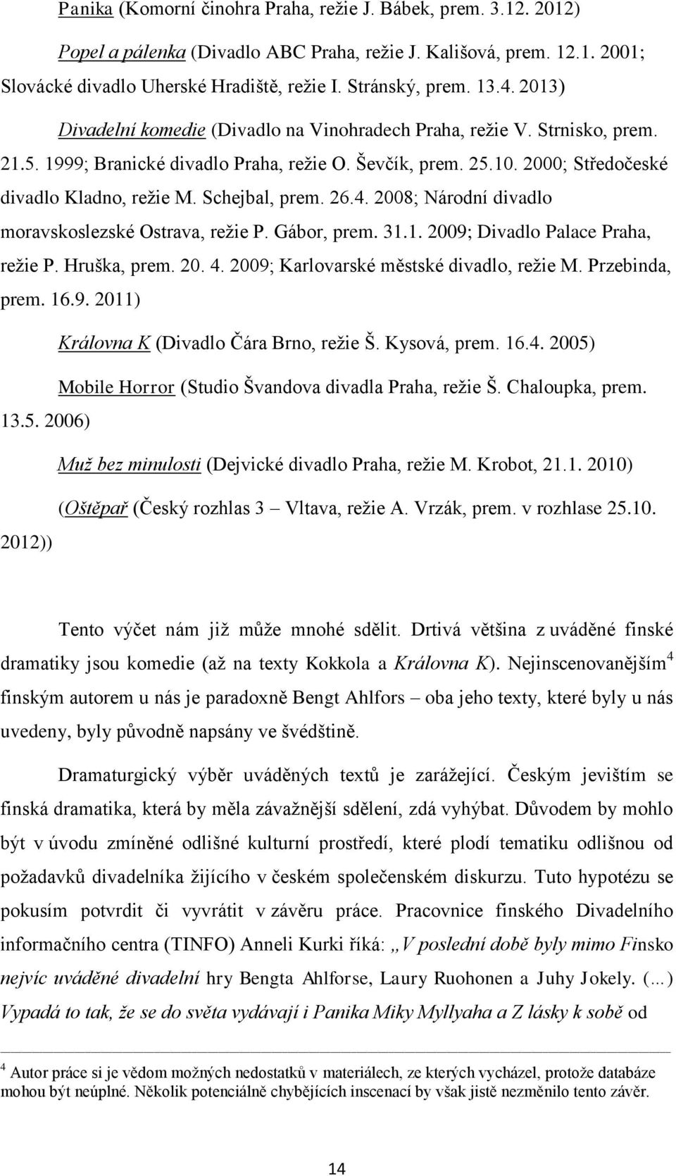 Schejbal, prem. 26.4. 2008; Národní divadlo moravskoslezské Ostrava, režie P. Gábor, prem. 31.1. 2009; Divadlo Palace Praha, režie P. Hruška, prem. 20. 4. 2009; Karlovarské městské divadlo, režie M.