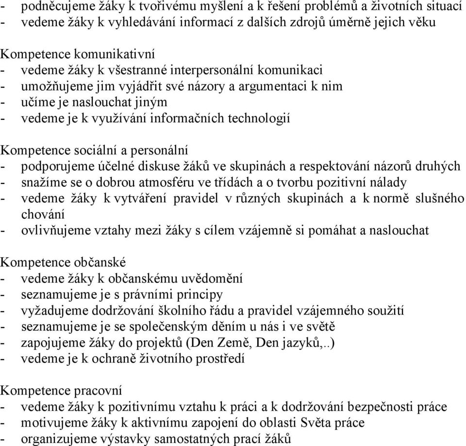 personální - podporujeme účelné diskuse žáků ve skupinách a respektování názorů druhých - snažíme se o dobrou atmosféru ve třídách a o tvorbu pozitivní nálady - vedeme žáky k vytváření pravidel v