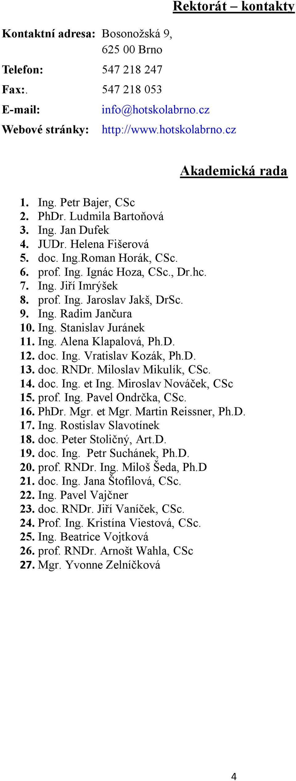 9. Ing. Radim Jančura 10. Ing. Stanislav Juránek 11. Ing. Alena Klapalová, Ph.D. 12. doc. Ing. Vratislav Kozák, Ph.D. 13. doc. RNDr. Miloslav Mikulík, CSc. 14. doc. Ing. et Ing.