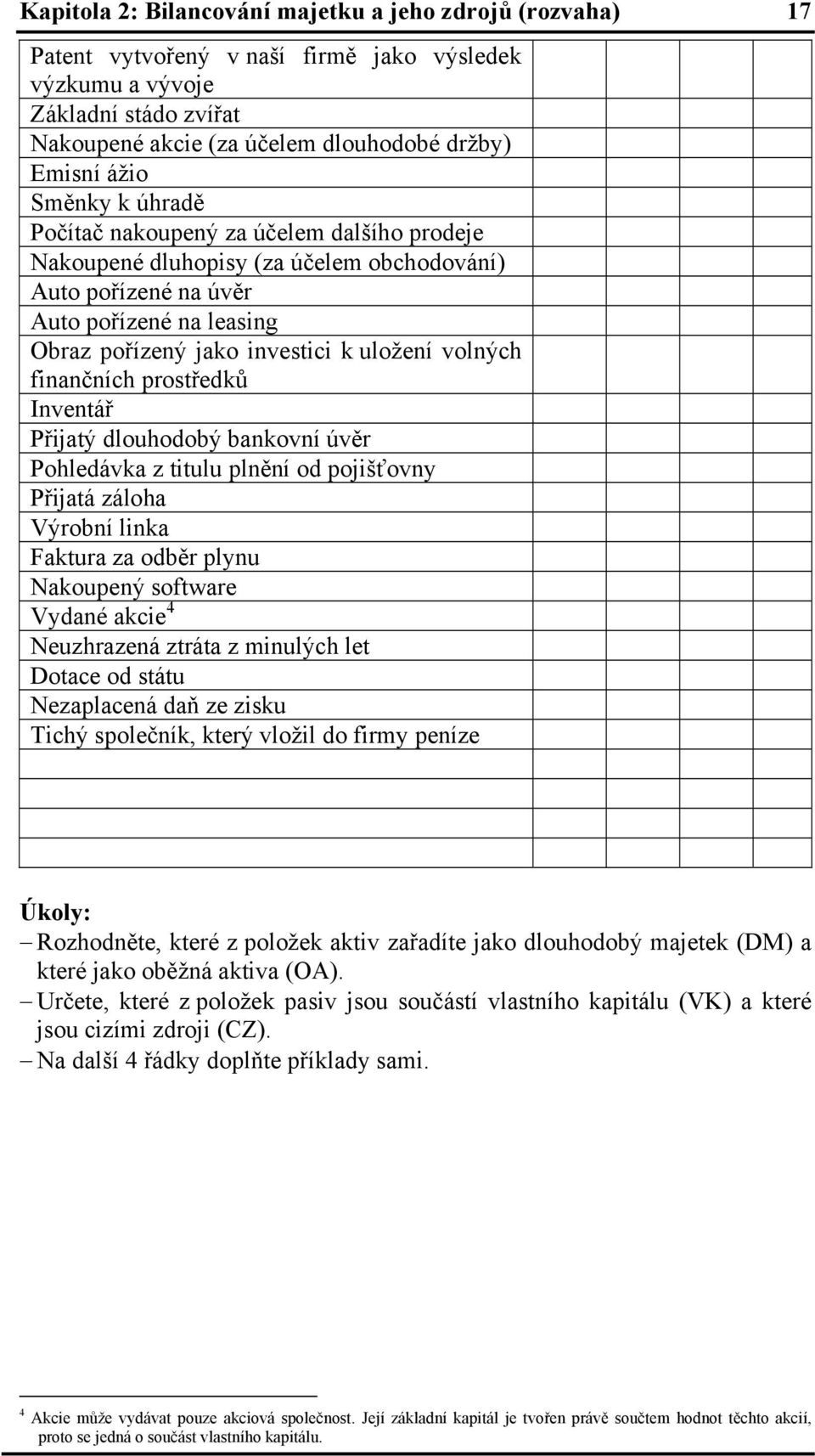 finančních prostředků Inventář Přijatý dlouhodobý bankovní úvěr Pohledávka z titulu plnění od pojišťovny Přijatá záloha Výrobní linka Faktura za odběr plynu Nakoupený software Vydané akcie 4