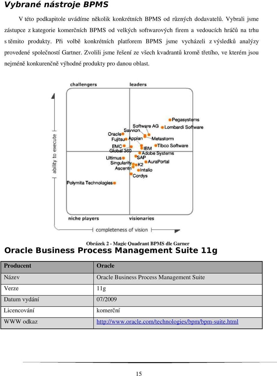 Při volbě konkrétních platforem BPMS jsme vycházeli z výsledků analýzy provedené společností Gartner.