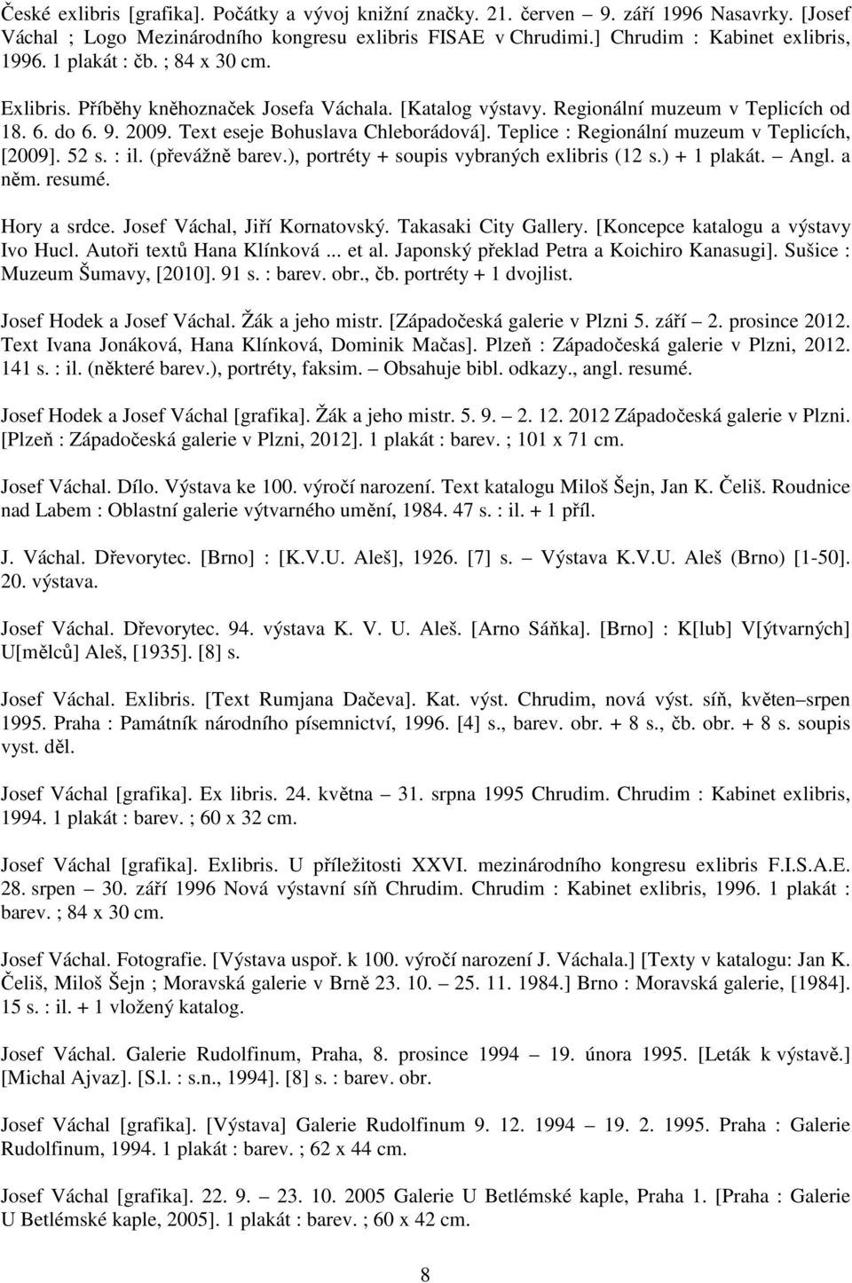 Teplice : Regionální muzeum v Teplicích, [2009]. 52 s. : il. (převážně barev.), portréty + soupis vybraných exlibris (12 s.) + 1 plakát. Angl. a něm. resumé. Hory a srdce.