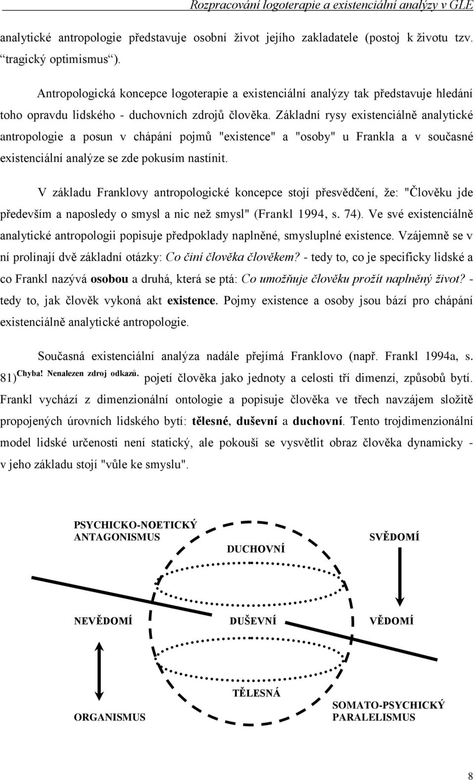 Základní rysy existenciálně analytické antropologie a posun v chápání pojmů "existence" a "osoby" u Frankla a v současné existenciální analýze se zde pokusím nastínit.