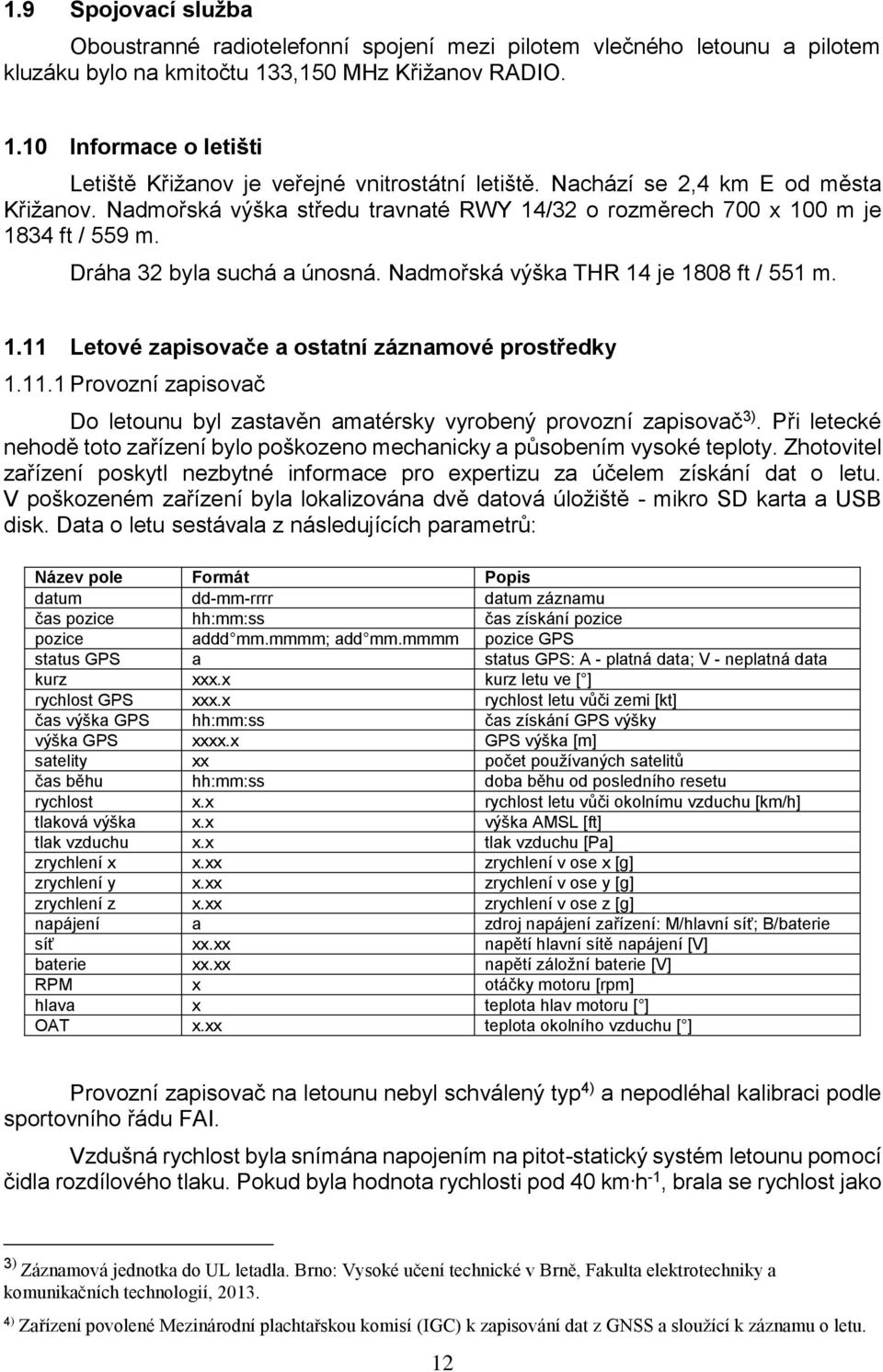 11.1 Provozní zapisovač Do letounu byl zastavěn amatérsky vyrobený provozní zapisovač 3). Při letecké nehodě toto zařízení bylo poškozeno mechanicky a působením vysoké teploty.