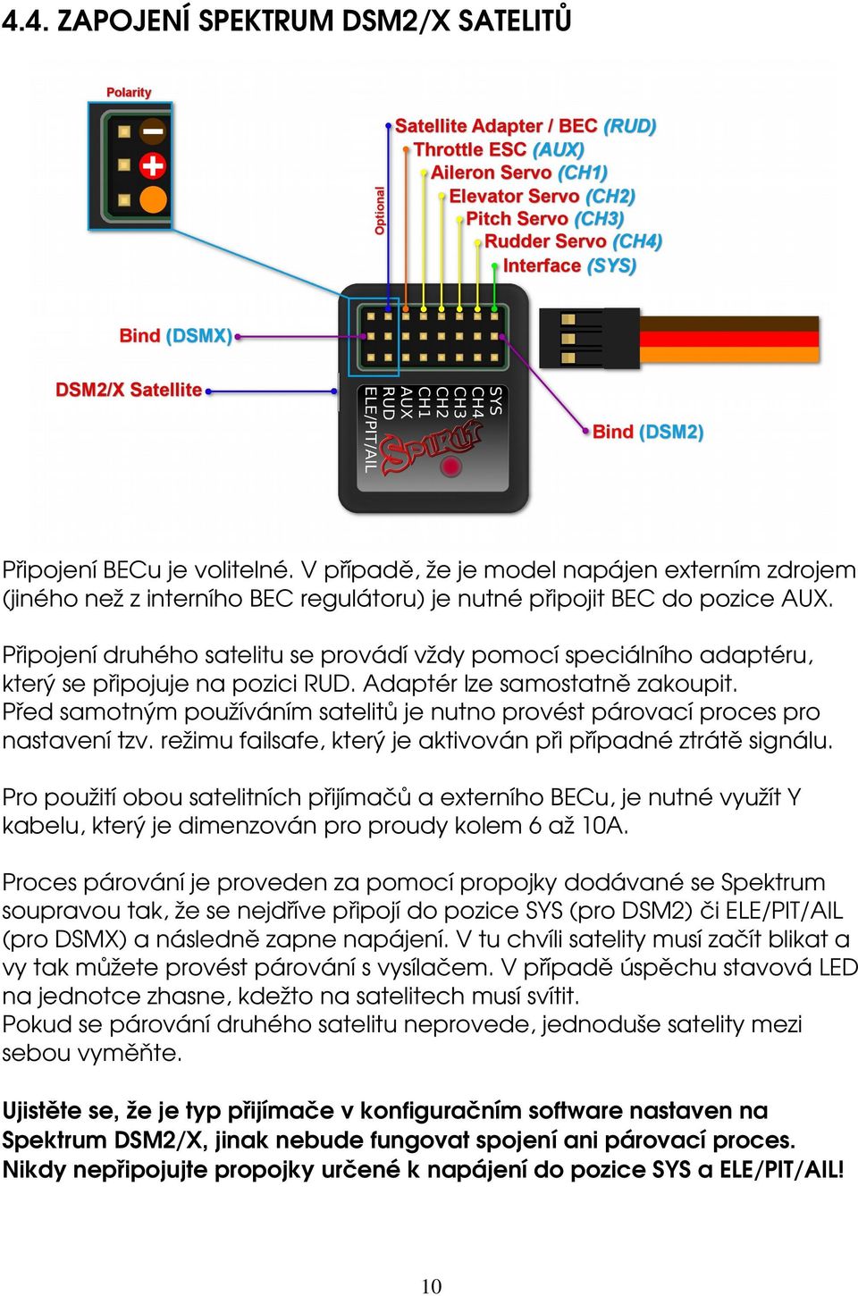 Před samotným používáním satelitů je nutno provést párovací proces pro nastavení tzv. režimu failsafe, který je aktivován při případné ztrátě signálu.