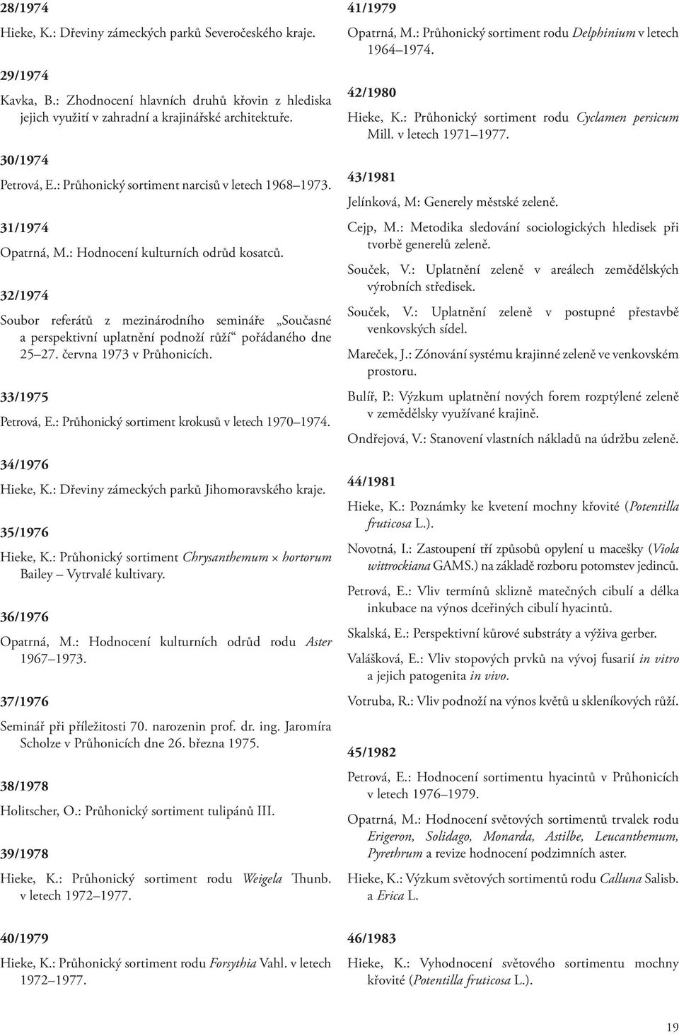 32/1974 Soubor referátů z mezinárodního semináře Současné a perspektivní uplatnění podnoží růží pořádaného dne 25 27. června 1973 v Průhonicích. 33/1975 Petrová, E.