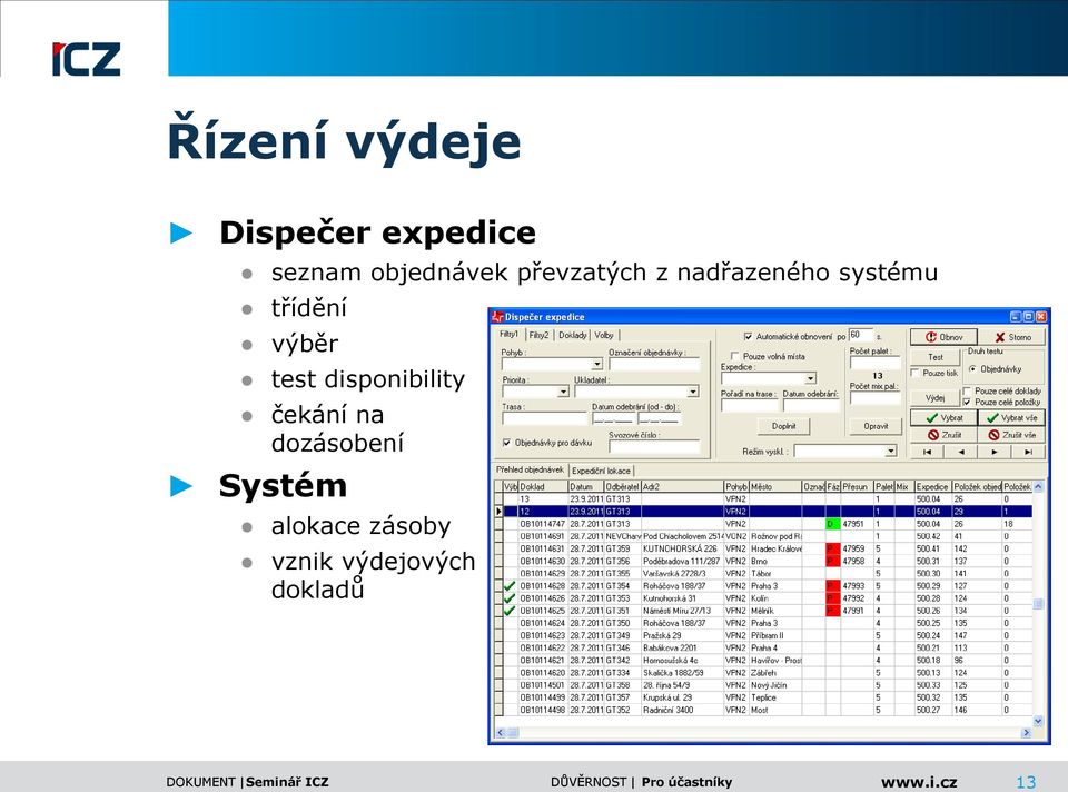 třídění výběr test disponibility čekání na