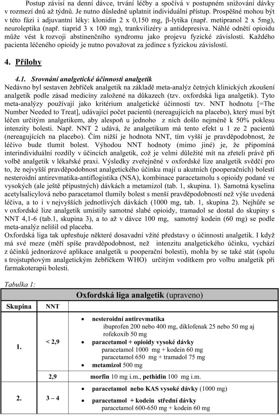 Náhlé odnětí opioidu může vést k rozvoji abstinenčního syndromu jako projevu fyzické závislosti. Každého pacienta léčeného opioidy je nutno považovat za jedince s fyzickou závislostí. 4. Přílohy 4.1.