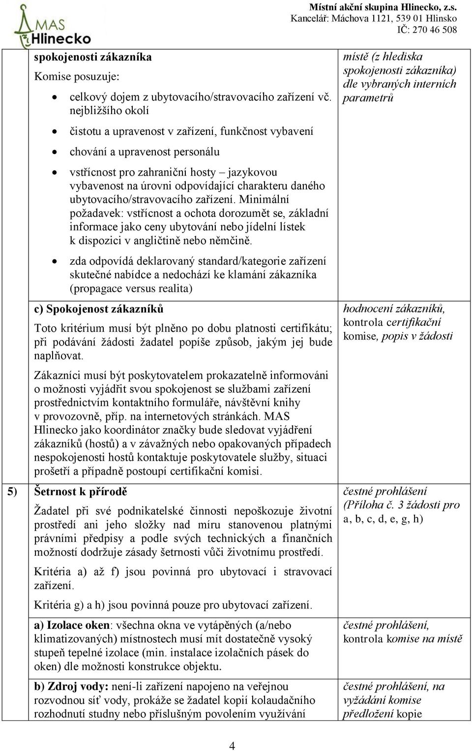 ubytovacího/stravovacího zařízení. Minimální požadavek: vstřícnost a ochota dorozumět se, základní informace jako ceny ubytování nebo jídelní lístek k dispozici v angličtině nebo němčině.