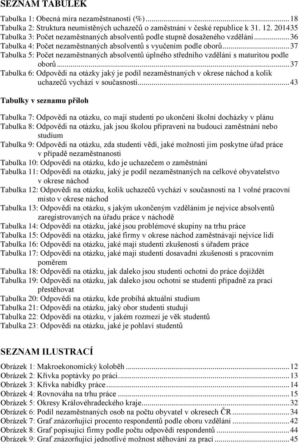 .. 37 Tabulka 5: Počet nezaměstnaných absolventů úplného středního vzdělání s maturitou podle oborů.