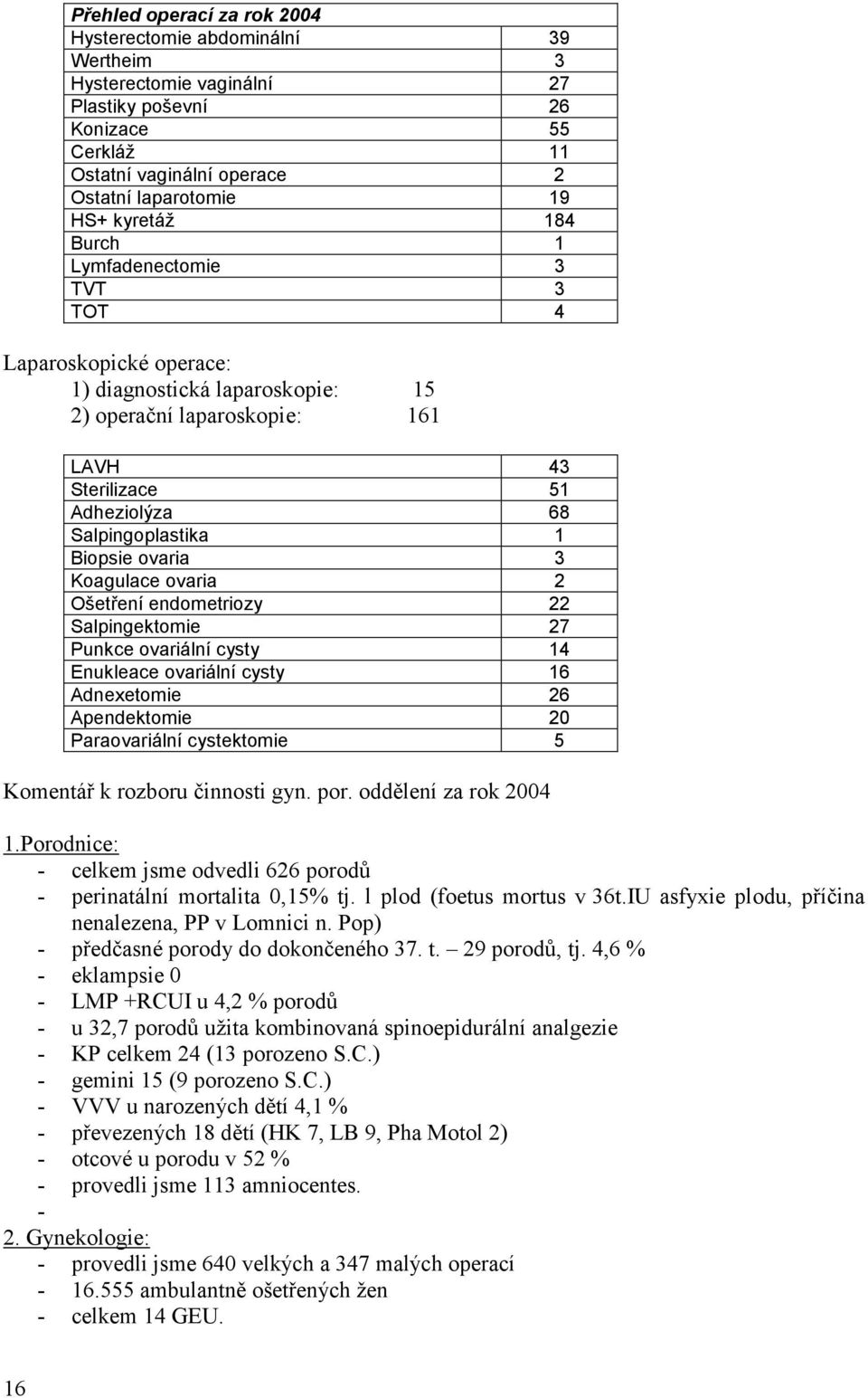 Biopsie ovaria 3 Koagulace ovaria 2 Ošetření endometriozy 22 Salpingektomie 27 Punkce ovariální cysty 14 Enukleace ovariální cysty 16 Adnexetomie 26 Apendektomie 20 Paraovariální cystektomie 5