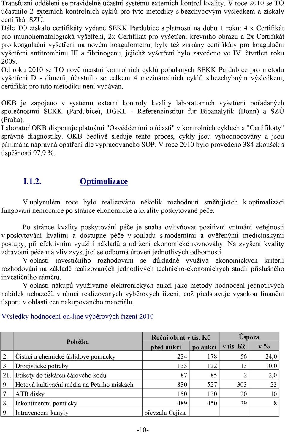 Dále TO získalo certifikáty vydané SEKK Pardubice s platností na dobu 1 roku: 4 x Certifikát pro imunohematologická vyšetření, 2x Certifikát pro vyšetření krevního obrazu a 2x Certifikát pro