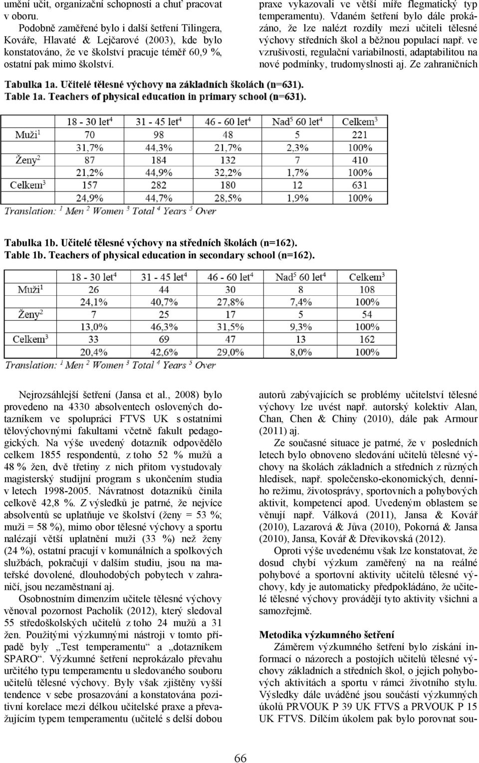 praxe vykazovali ve větší míře flegmatický typ temperamentu). Vdaném šetření bylo dále prokázáno, že lze nalézt rozdíly mezi učiteli tělesné výchovy středních škol a běžnou populací např.