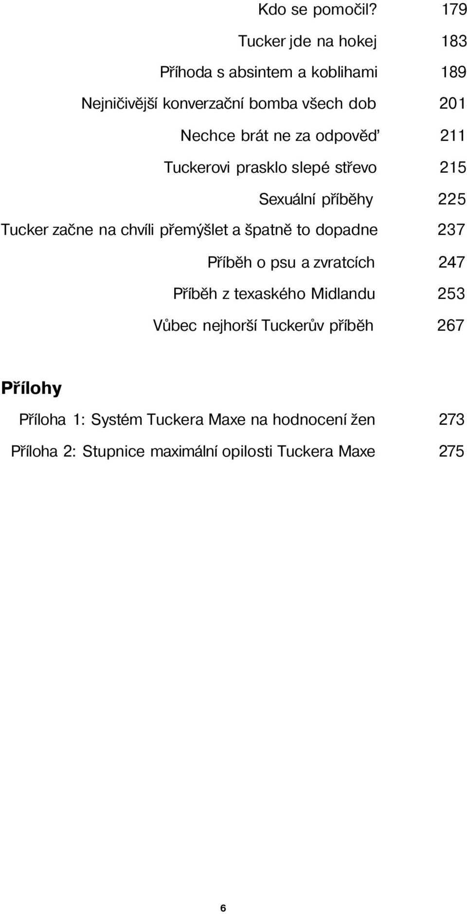 ne za odpověď 211 Tuckerovi prasklo slepé střevo 215 Sexuální příběhy 225 Tucker začne na chvíli přemýšlet a špatně to