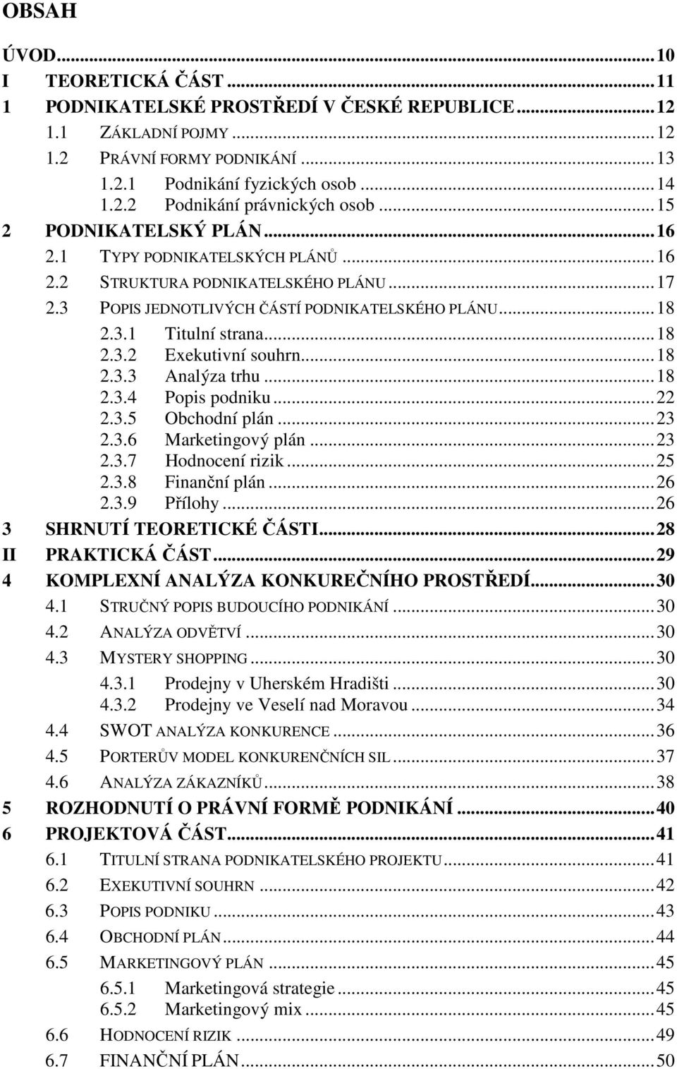 ..18 2.3.3 Analýza trhu...18 2.3.4 Popis podniku...22 2.3.5 Obchodní plán...23 2.3.6 Marketingový plán...23 2.3.7 Hodnocení rizik...25 2.3.8 Finanční plán...26 2.3.9 Přílohy.