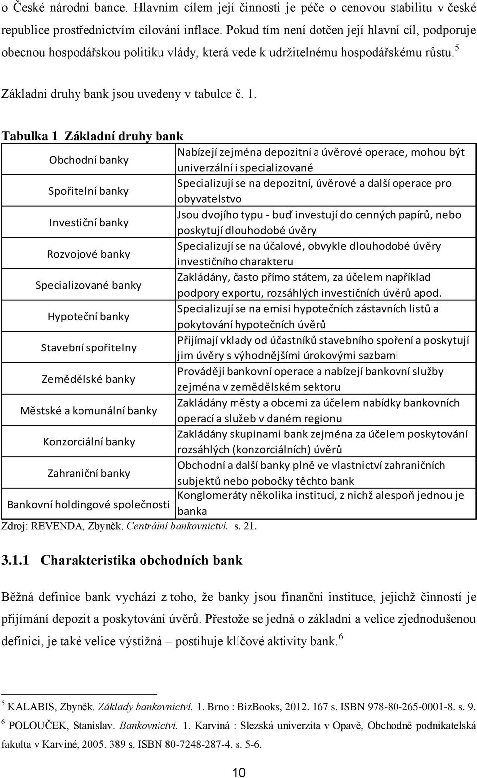 Tabulka 1 Základní druhy bank Obchodní banky Nabízejí zejména depozitní a úvěrové operace, mohou být univerzální i specializované Spořitelní banky Specializují se na depozitní, úvěrové a další