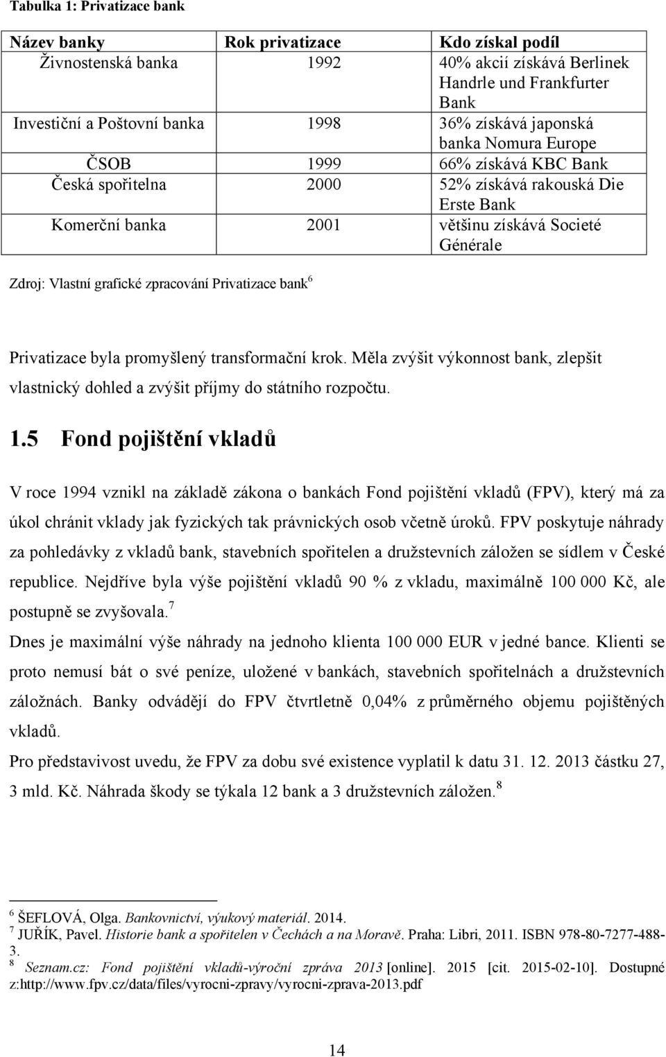 zpracování Privatizace bank 6 Privatizace byla promyšlený transformační krok. Měla zvýšit výkonnost bank, zlepšit vlastnický dohled a zvýšit příjmy do státního rozpočtu. 1.