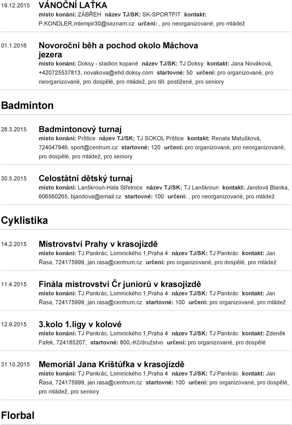 2015 Badmintonový turnaj místo konání: Prštice název TJ/SK: TJ SOKOL Prštice kontakt: Renata Matušková, 724047946, sport@centrum.