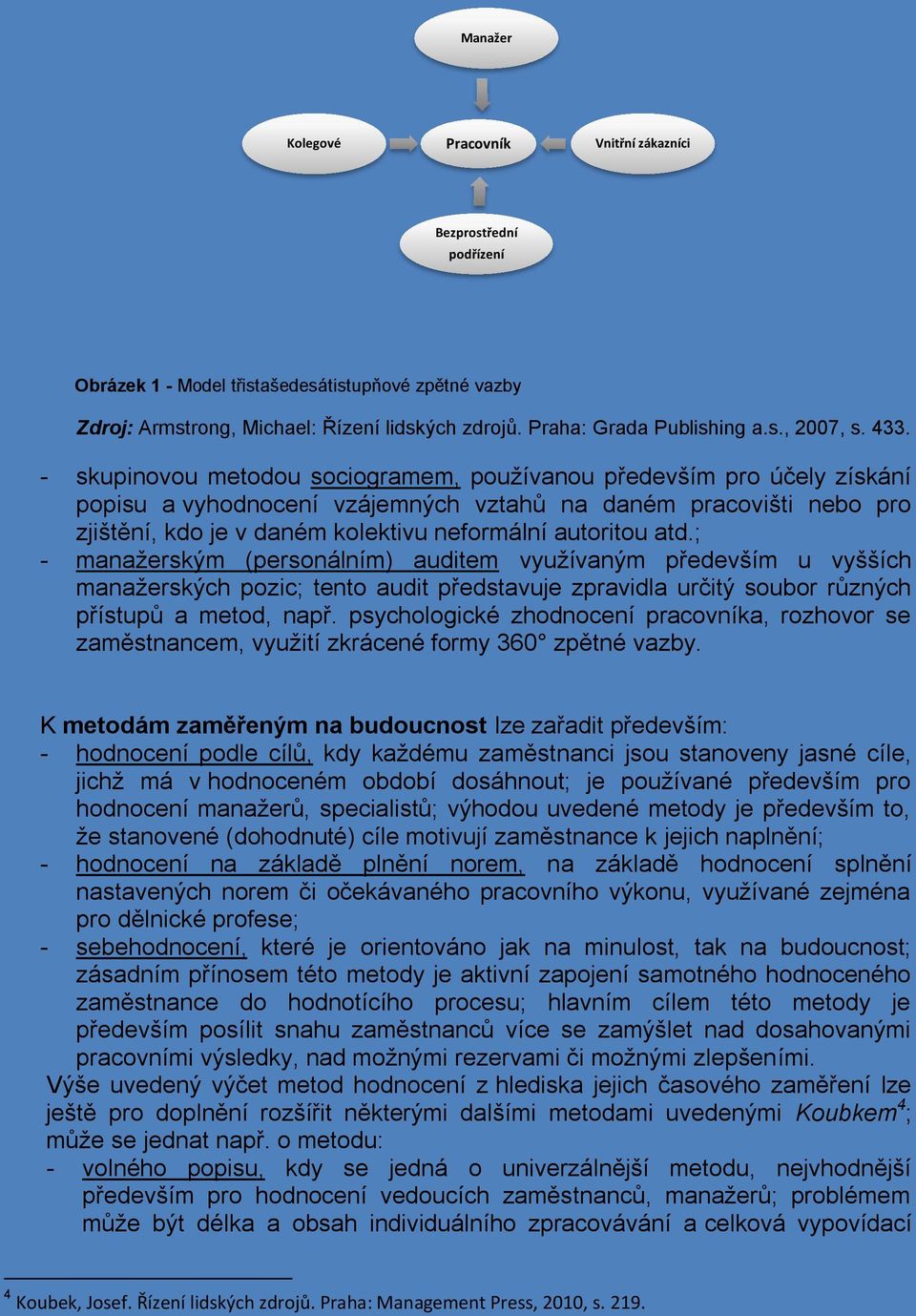 - skupinovou metodou sociogramem, používanou především pro účely získání popisu a vyhodnocení vzájemných vztahů na daném pracovišti nebo pro zjištění, kdo je v daném kolektivu neformální autoritou