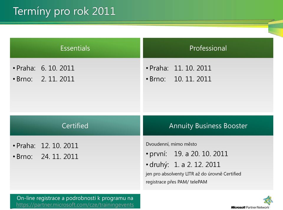 2011 Dvoudenní, mimo město první: 19. a 20. 10. 2011 druhý: 1. a 2. 12.