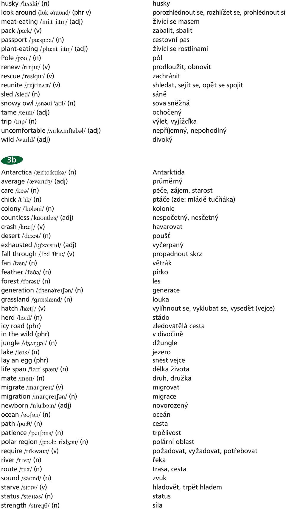 \œn"ta ktik \ (n) average \"œv ridz\ (adj) care \ke \ (n) chick \tsik\ (n) colony \"kål ni\ (n) countless \"kauntl s\ (adj) crash \krœs\ (v) desert \"dez t\ (n) exhausted \Ig"zO stid\ (adj) fall