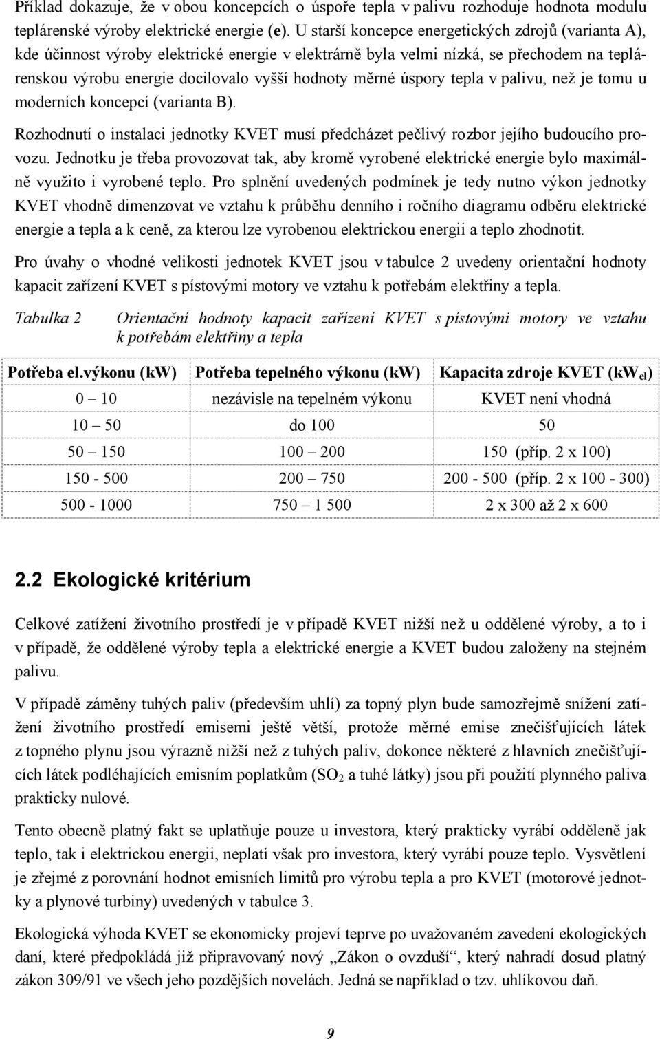 úspory tepla v palivu, než je tomu u moderních koncepcí (varianta B). Rozhodnutí o instalaci jednotky KVET musí předcházet pečlivý rozbor jejího budoucího provozu.