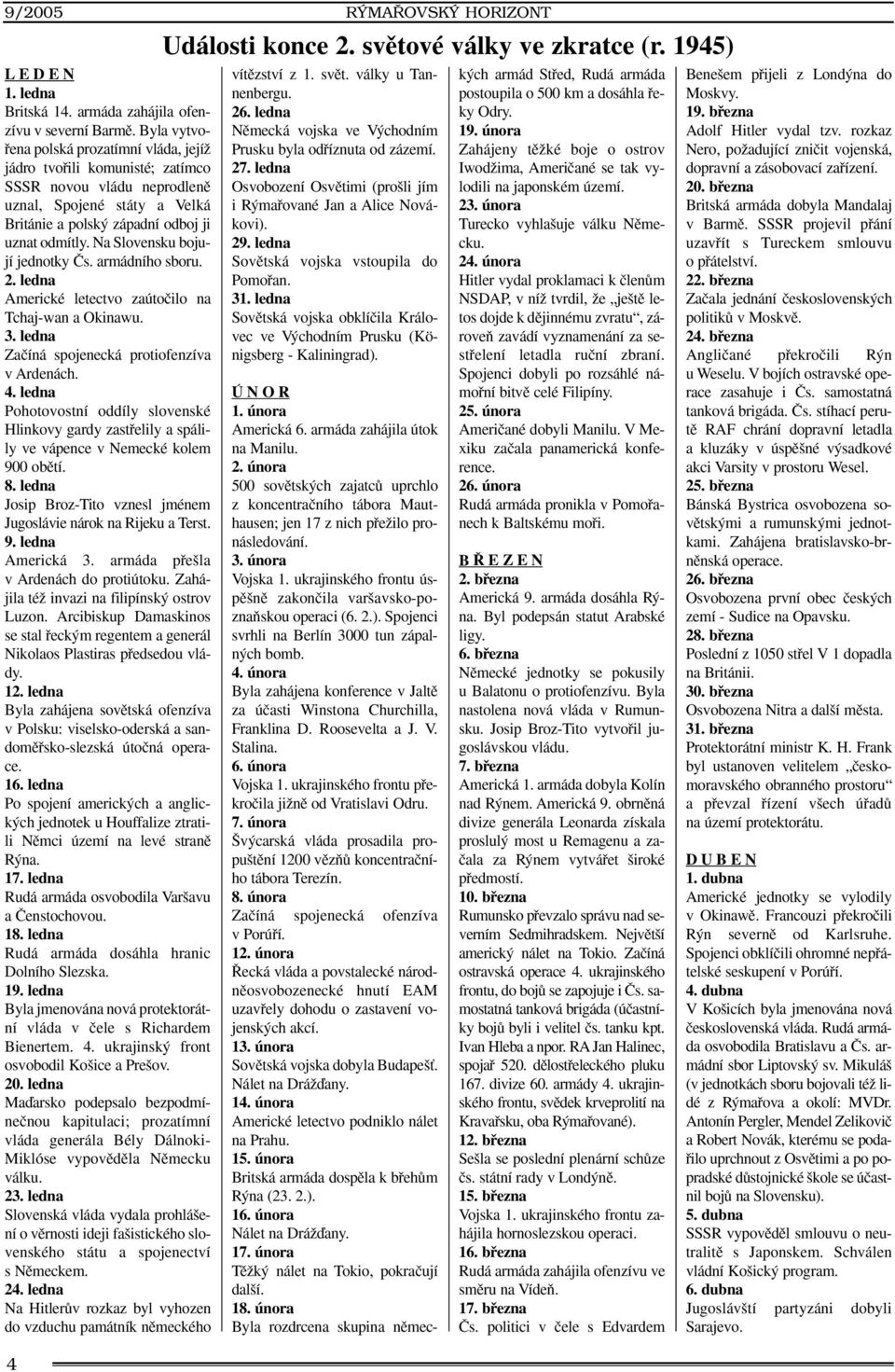 Na Slovensku bojují jednotky âs. armádního sboru. 2. ledna Americké letectvo zaútoãilo na Tchaj-wan a Okinawu. 3. ledna Zaãíná spojenecká protiofenzíva v Ardenách. 4.